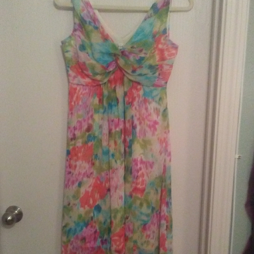 Sheer forial tank dress v-neck